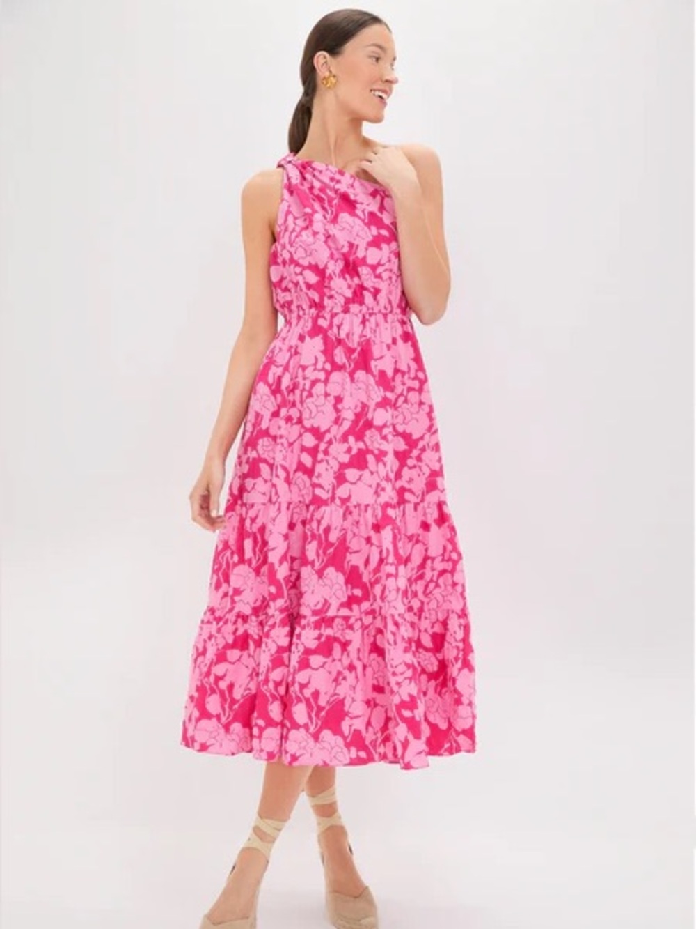 Pink Textured Floral One Shoulder Sybil Maxi Dress